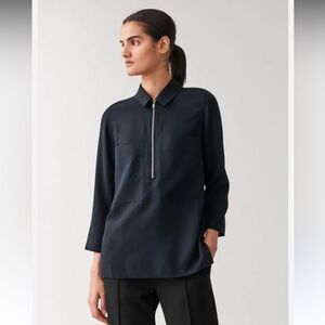 COS Charcoal Washed black half zip long sleeve top